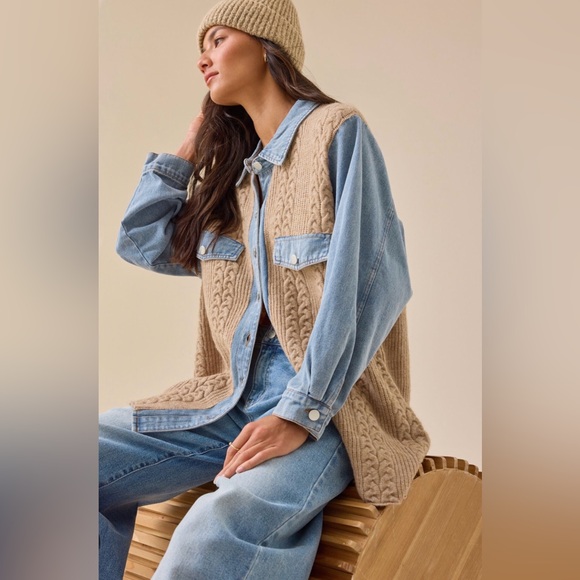 Altar'd State Jackets & Blazers - Altar'd State Blue and Tan Women Jean Jacket